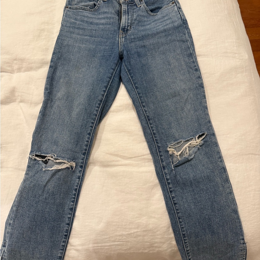 Levi's Blue Ripped Straight Leg Jeans
